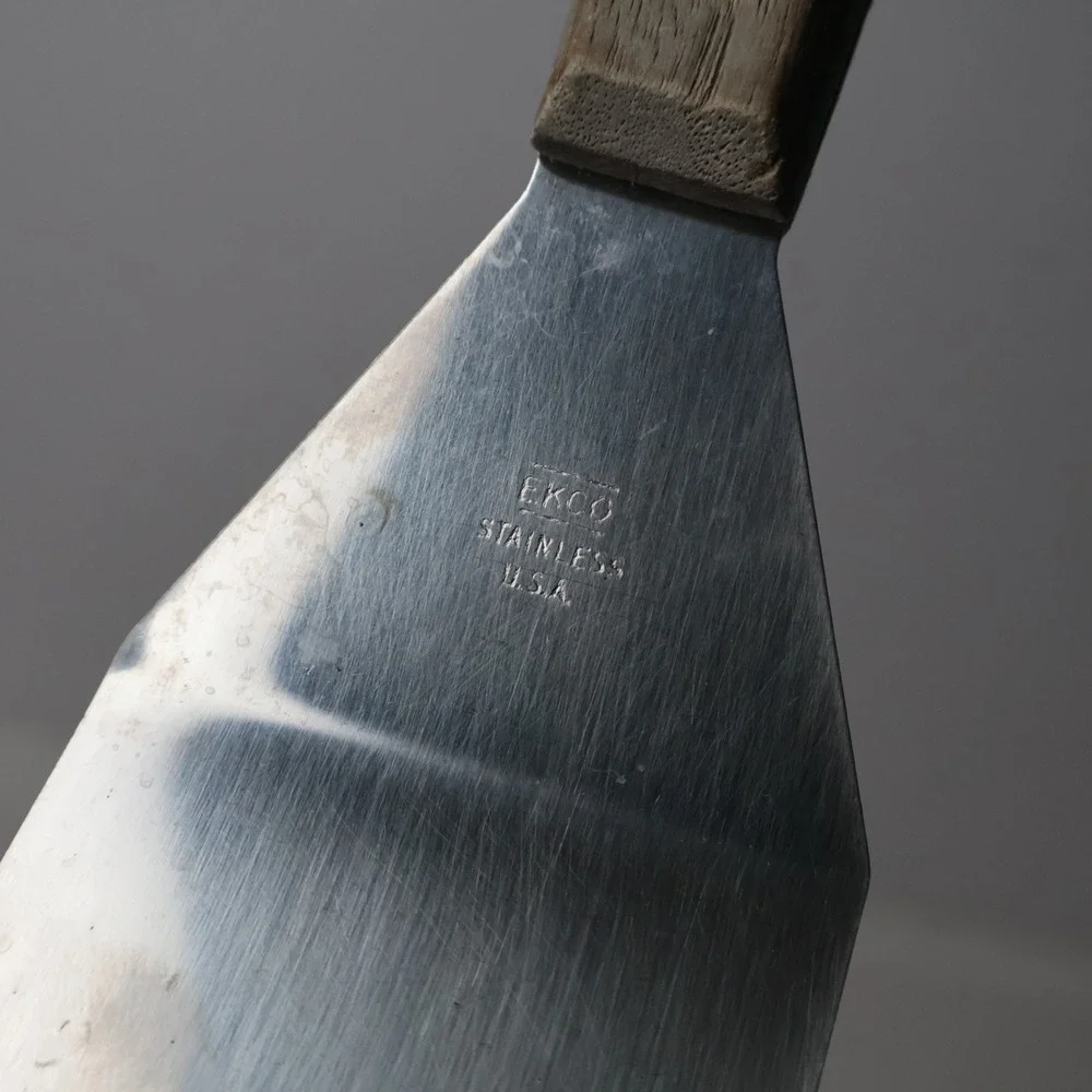 Vintage Ekco Stainless Steel Spatula Wood Handle Made in USA Rectangular Turner